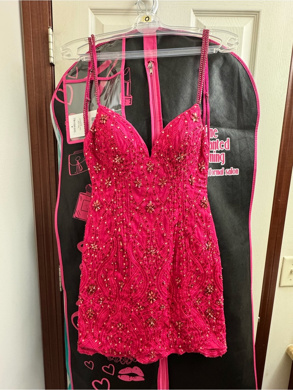 Rachel Allan Beaded Pink Spaghetti-Strap Party Dress
